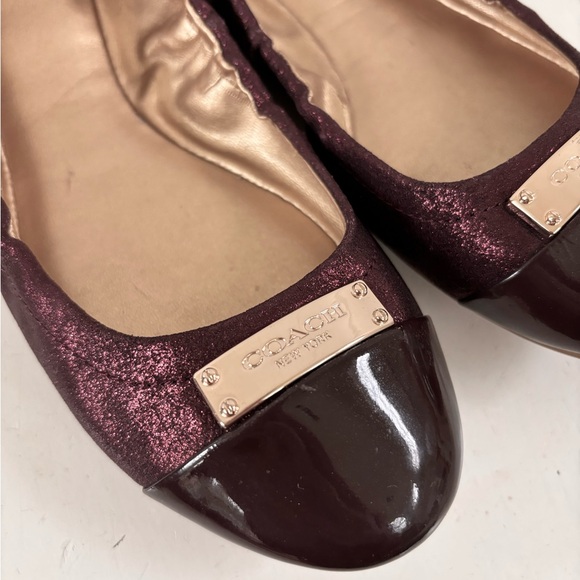 Coach Darsi Metallic Ballet Flats Burgundy Wine Gold Women 7.5 Slip On Classic - Picture 7 of 12